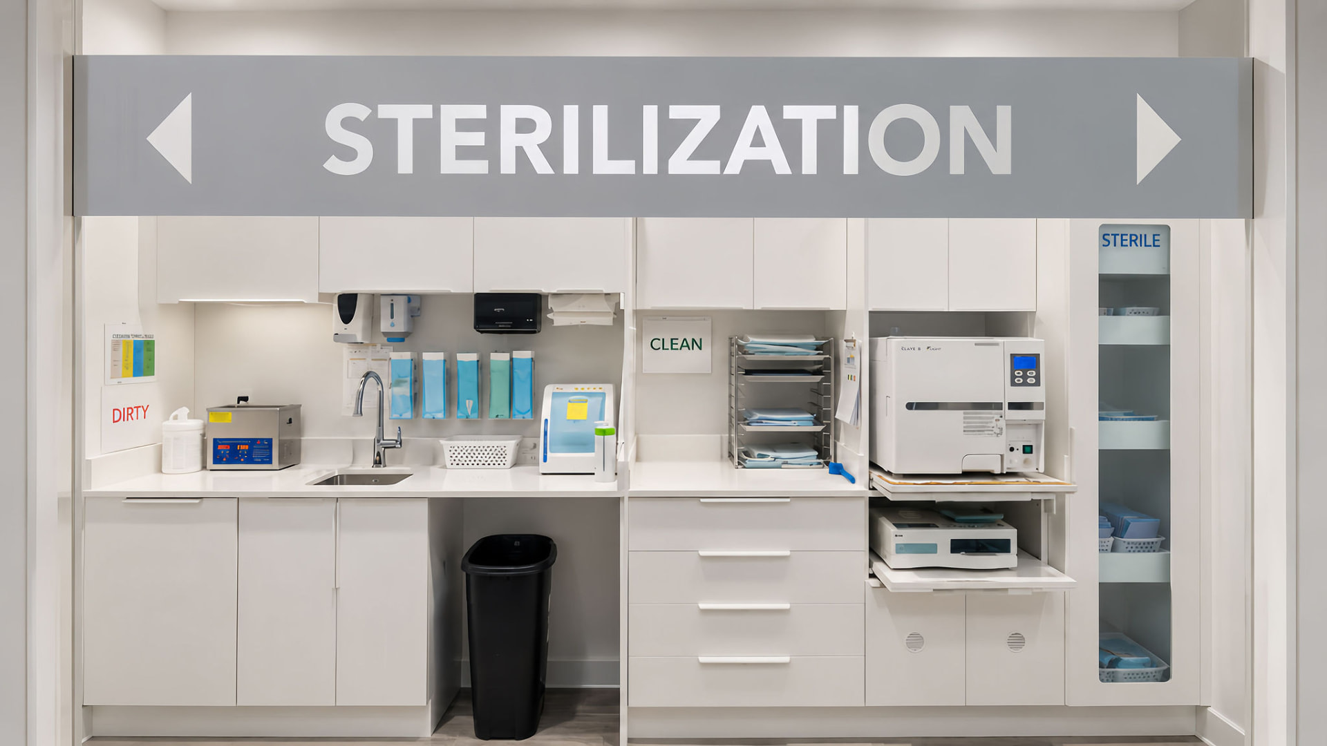 Sterilization area signage at Bayly Dental Clinic