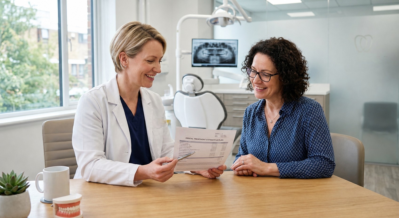 CDCP Dentist Pickering - Treatment Estimate Consultation CDCP Dentist Pickering reviewing dental treatment estimate and plan with approved patient
