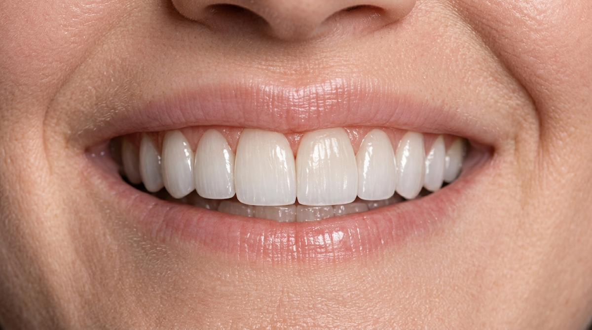 Close-up of a natural-looking porcelain dental veneers smile crafted for a Pickering patient at Bayly Dental Clinic